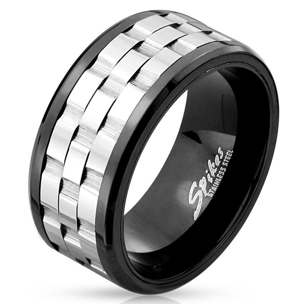 2-Tone Stainless Steel 3 Gear Spinning Ring. Wholesale 